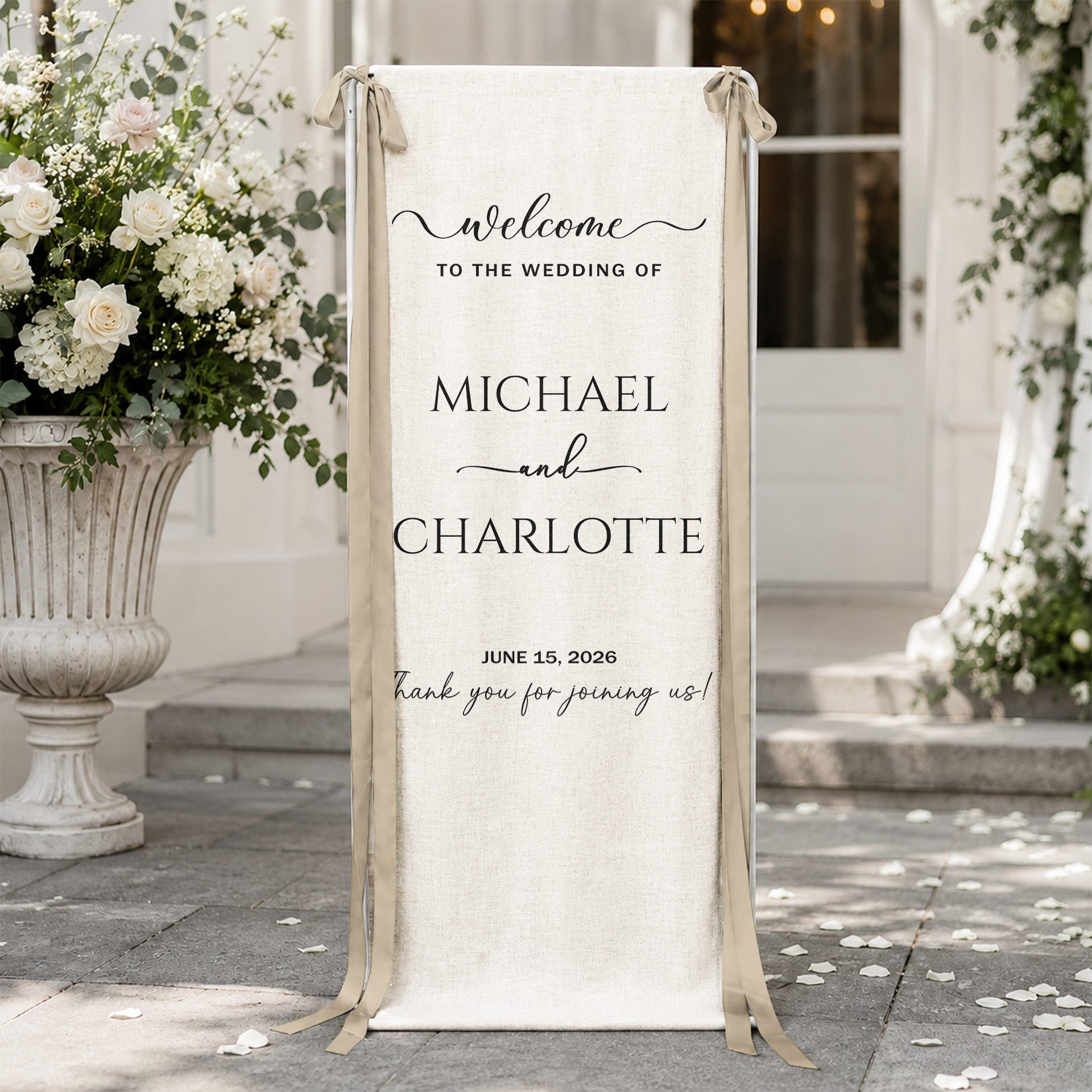 Minimalist Wedding Sign Linen Material Wedding Decorations & Favors - Personalized Welcome Sign - Photo 1
