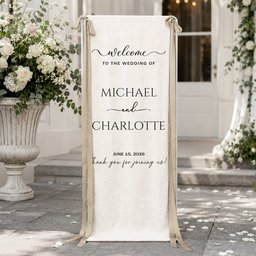 Minimalist Wedding Sign Linen Material Wedding Decorations & Favors - Personalized Welcome Sign - Photo 1