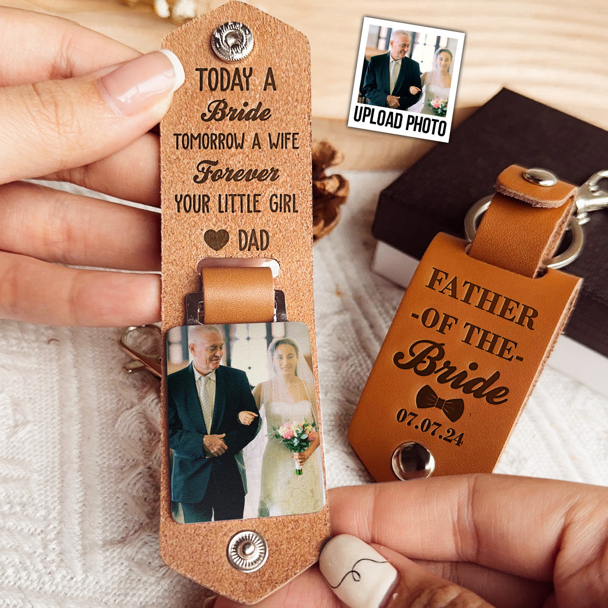 Today Is A Bride Forever Your Little Girl - Personalized Leather Photo Keychain - Photo 1