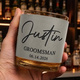 Custom Vintage Initial Name & Date For Best Man, Groomsmen, Groom Wedding Gifts Leather - Personalized Whiskey Glass - Photo 3