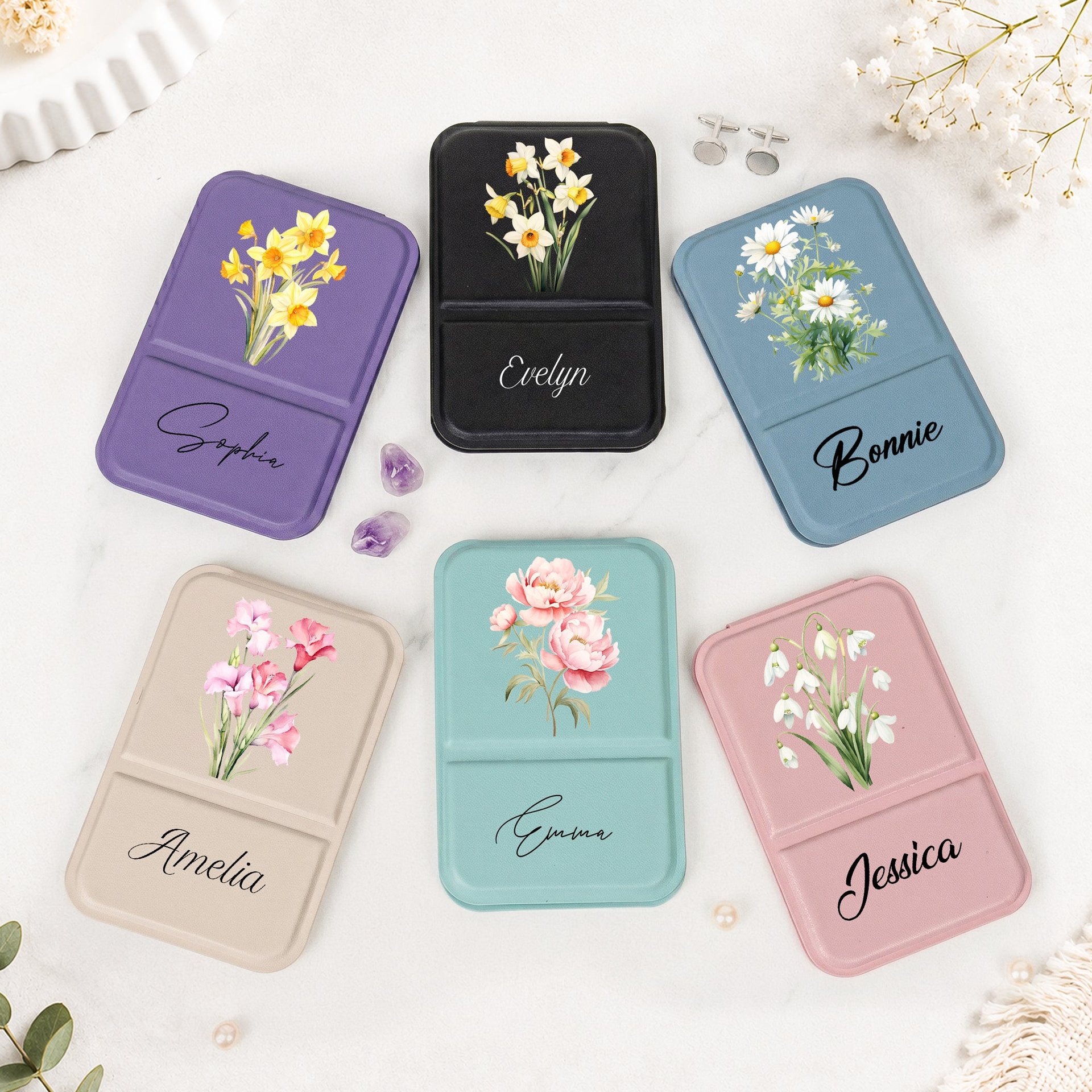 Custom Name & Birth Flower Wedding Gift For Bridesmaid, Gift For Friends, Sisters Ver 2 - Personalized Mirror - Photo 1