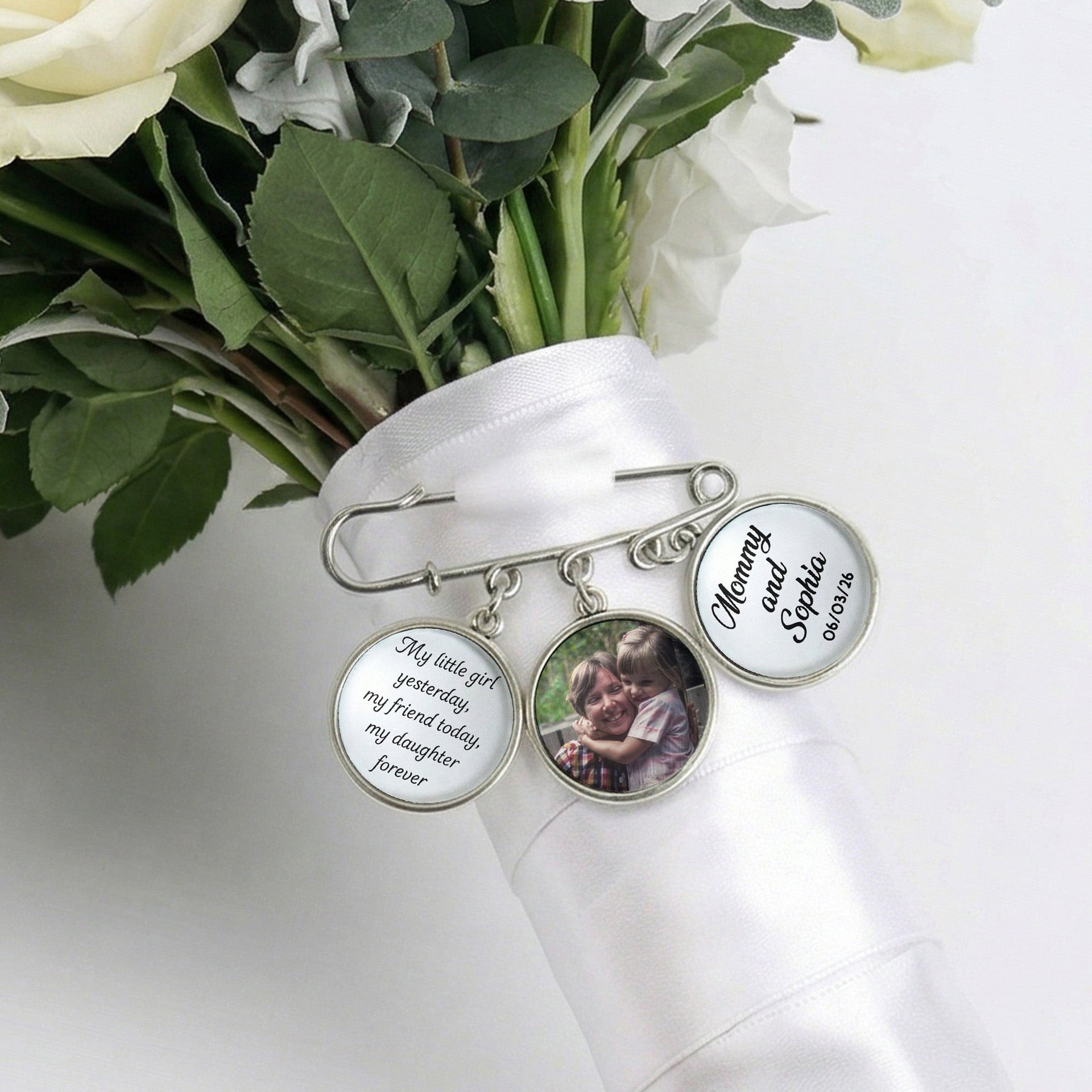 Custom Photo Gift For Bride Groom Wedding Day - Personalized Lapel Pin With Charms - Photo 1