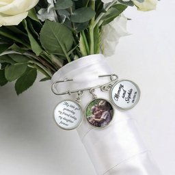 Custom Photo Gift For Bride Groom Wedding Day - Personalized Lapel Pin With Charms - Photo 1