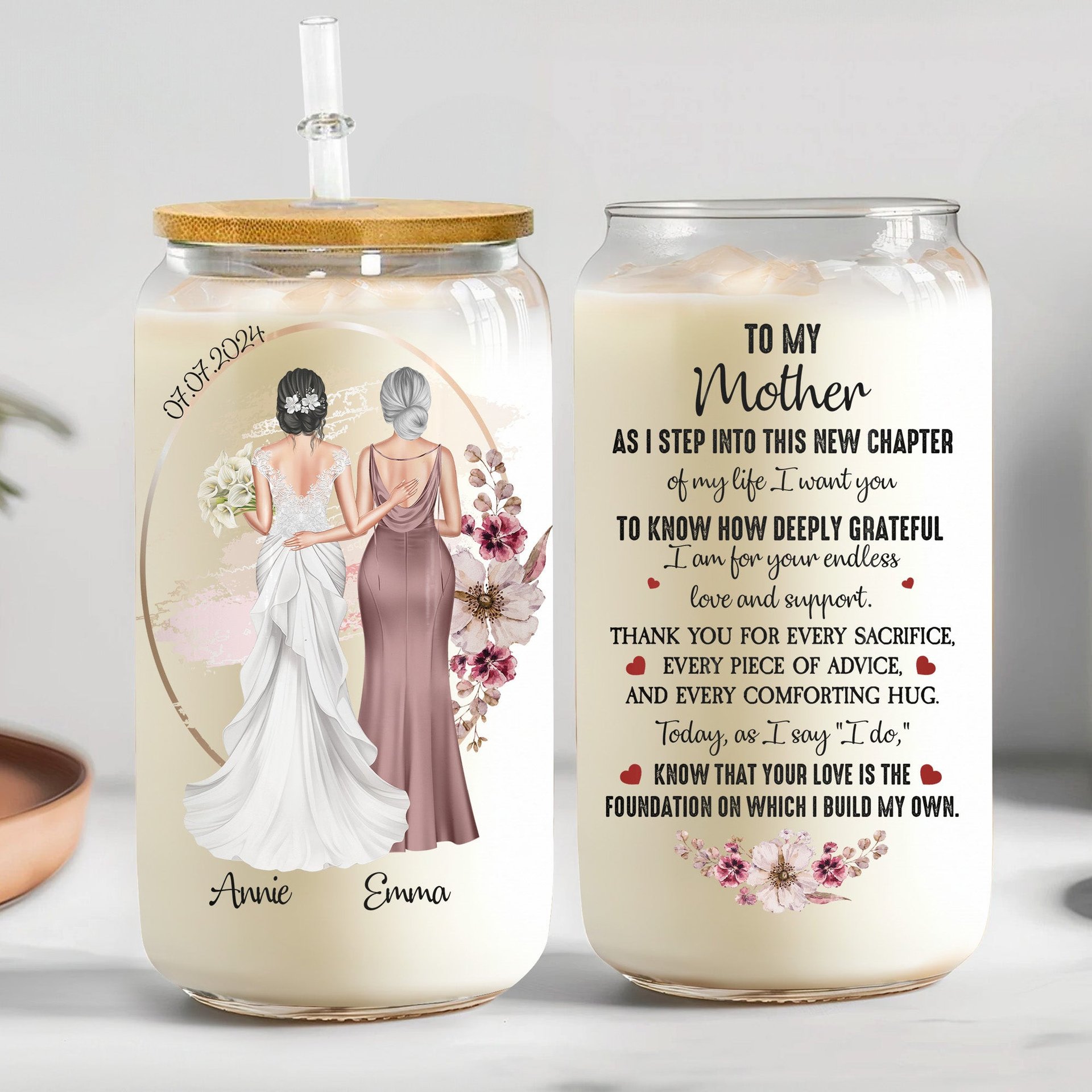 Mom Wedding Gift As I Step Into This New Chapter - Personalized Clear Glass Cup - Photo 1