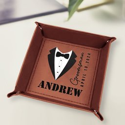 Groom And Groomsmen Wedding Gift - Personalized Leather Valet Tray - Photo 2