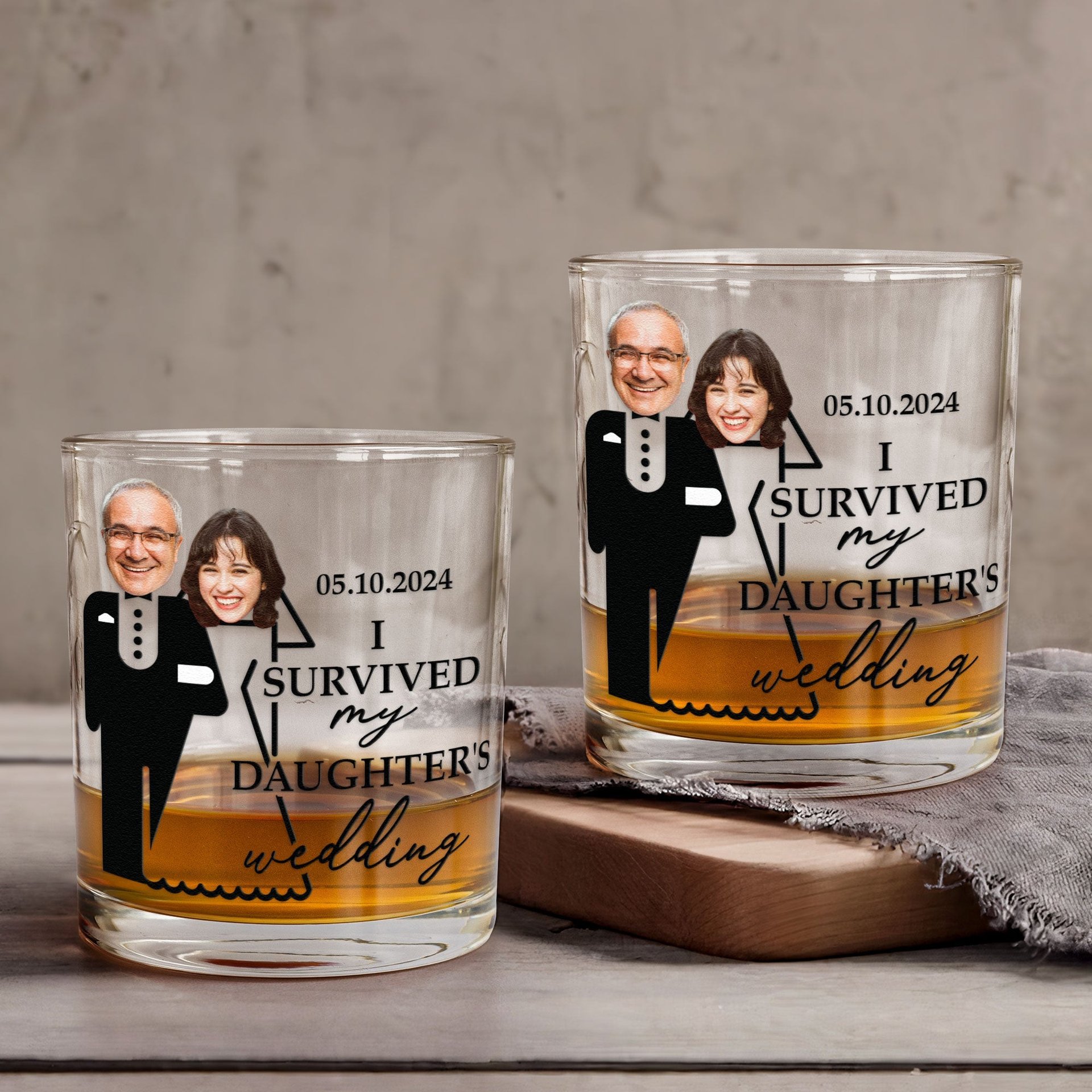 Wedding Gift For Dad I Survived Daughter's Wedding - Personalized Photo Whiskey Glass - Photo 1