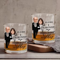 Wedding Gift For Dad I Survived Daughter's Wedding - Personalized Photo Whiskey Glass - Photo 1
