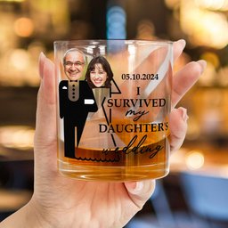 Wedding Gift For Dad I Survived Daughter's Wedding - Personalized Photo Whiskey Glass - Photo 2