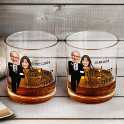 Wedding Gift For Dad I Survived Daughter's Wedding - Personalized Photo Whiskey Glass - Photo 5
