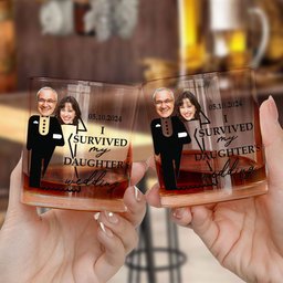 Wedding Gift For Dad I Survived Daughter's Wedding - Personalized Photo Whiskey Glass - Photo 4