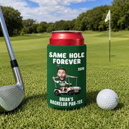 Same Hole Forever Golf Bachelor Party Favors - Custom His Funny Face - Personalized Can Cooler - Photo 2
