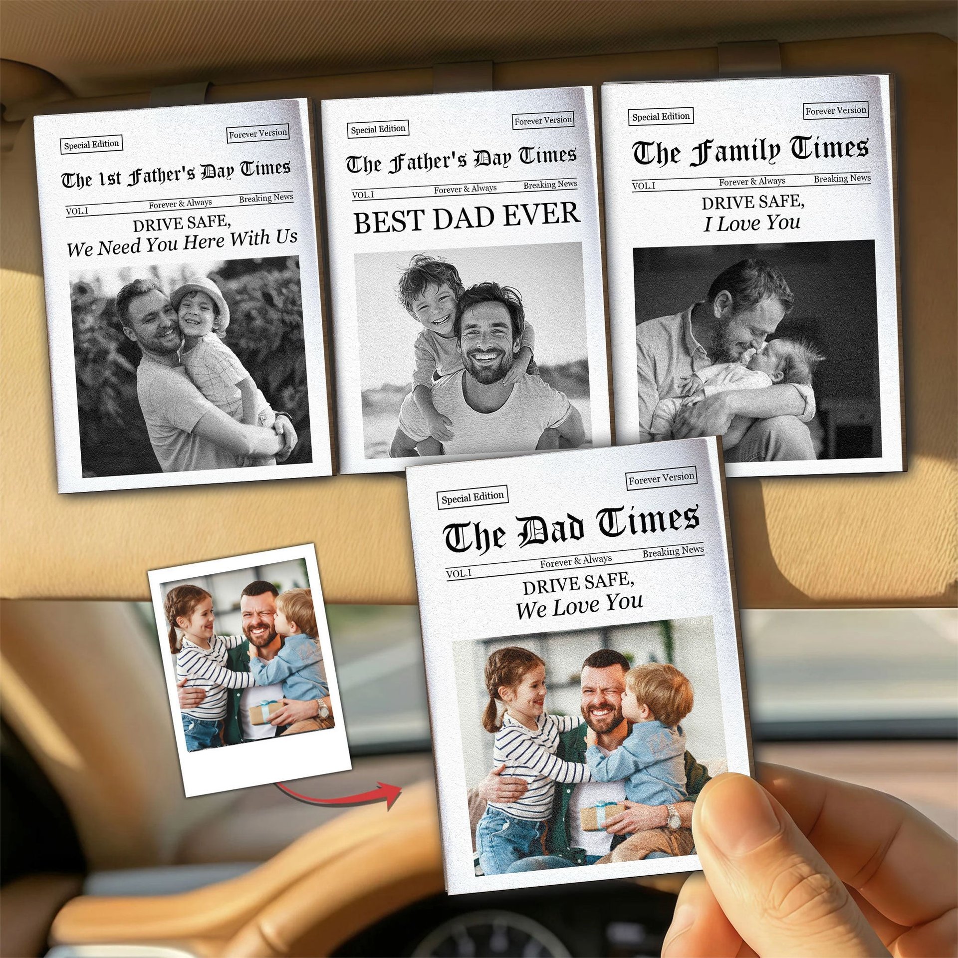 The Dad Times Drive Safe, Daddy We Love You - Personalized Car Visor Clip - Photo 1