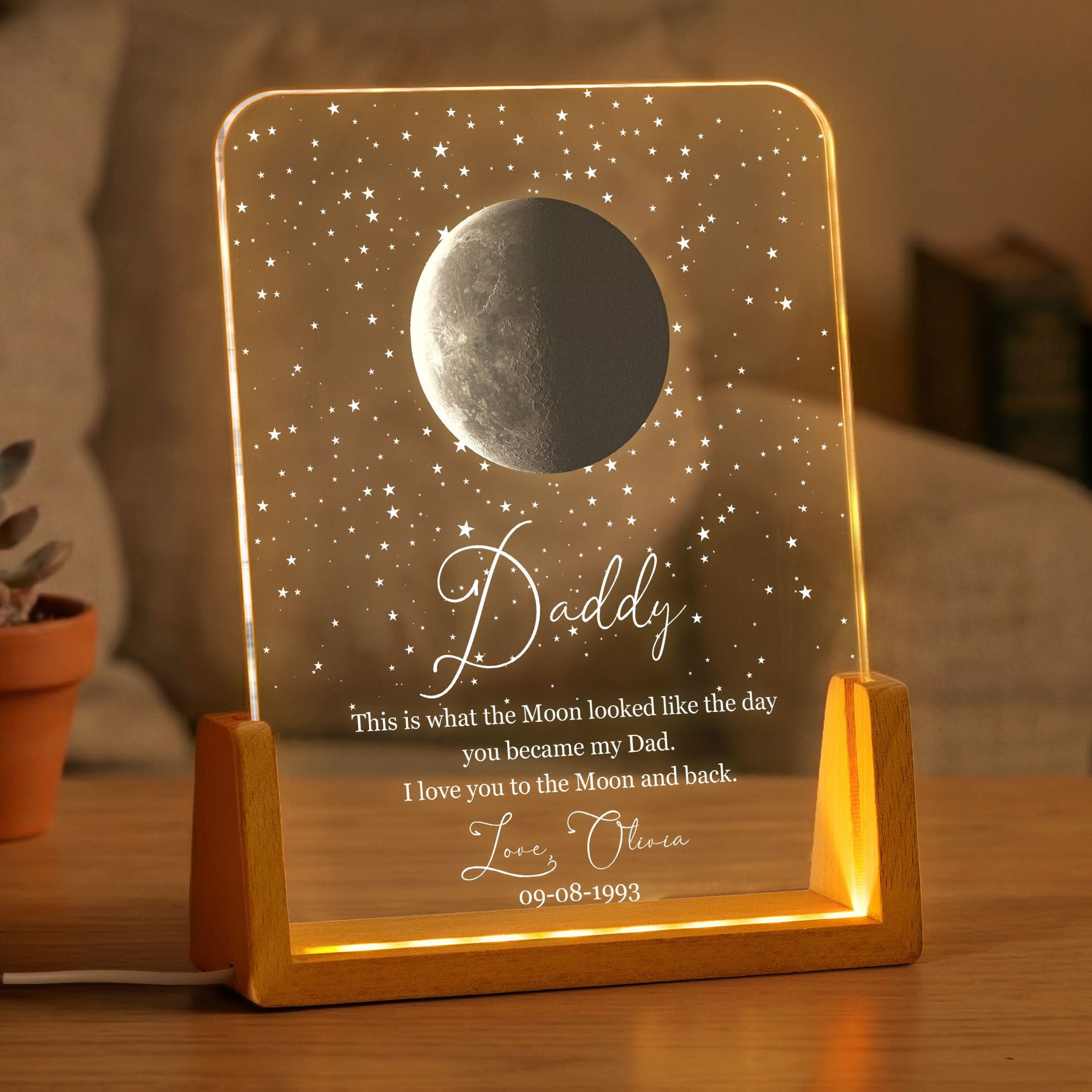Custom Moon Phase By Date Gift For Dad Father's Day Keepsake - Personalized Night Light - Photo 1