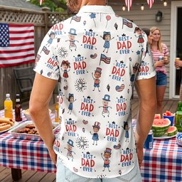 Best Dad Ever USA Flag - Personalized Hawaiian Shirt - Photo 2