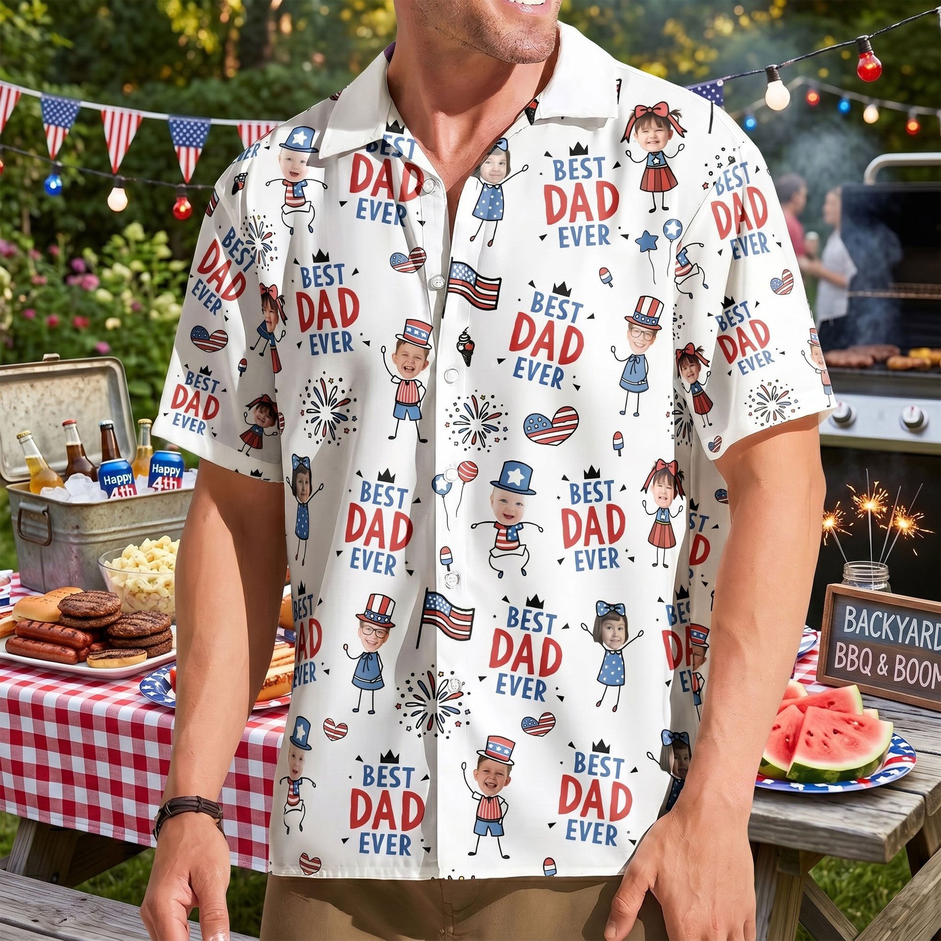 Best Dad Ever USA Flag - Personalized Hawaiian Shirt - Photo 1