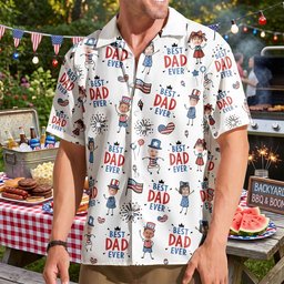 Best Dad Ever USA Flag - Personalized Hawaiian Shirt - Photo 1