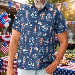 Best Dad Ever USA Flag - Personalized Hawaiian Shirt - Photo 4