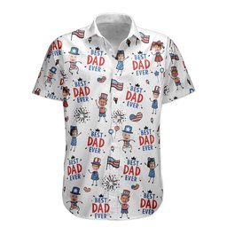 Best Dad Ever USA Flag - Personalized Hawaiian Shirt - Photo 5