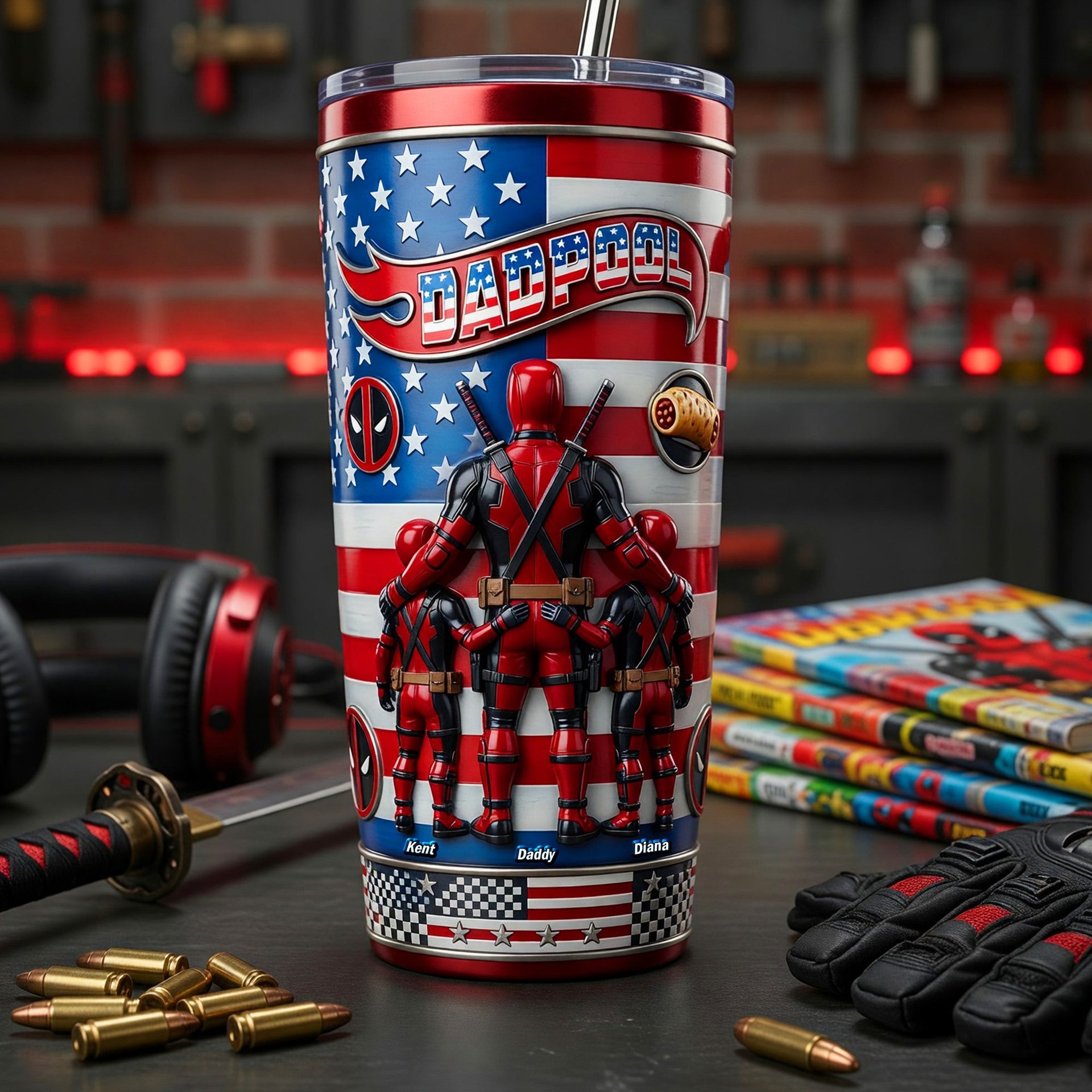Funny Fighter Dad And Kids - Celebrating USA 250th Anniversary Tumbler - Personalized Gifts For Dads - Photo 1