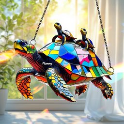 Sea Turtle Family Personalized Gifts For Grandma Suncatcher Ornament - Photo 3