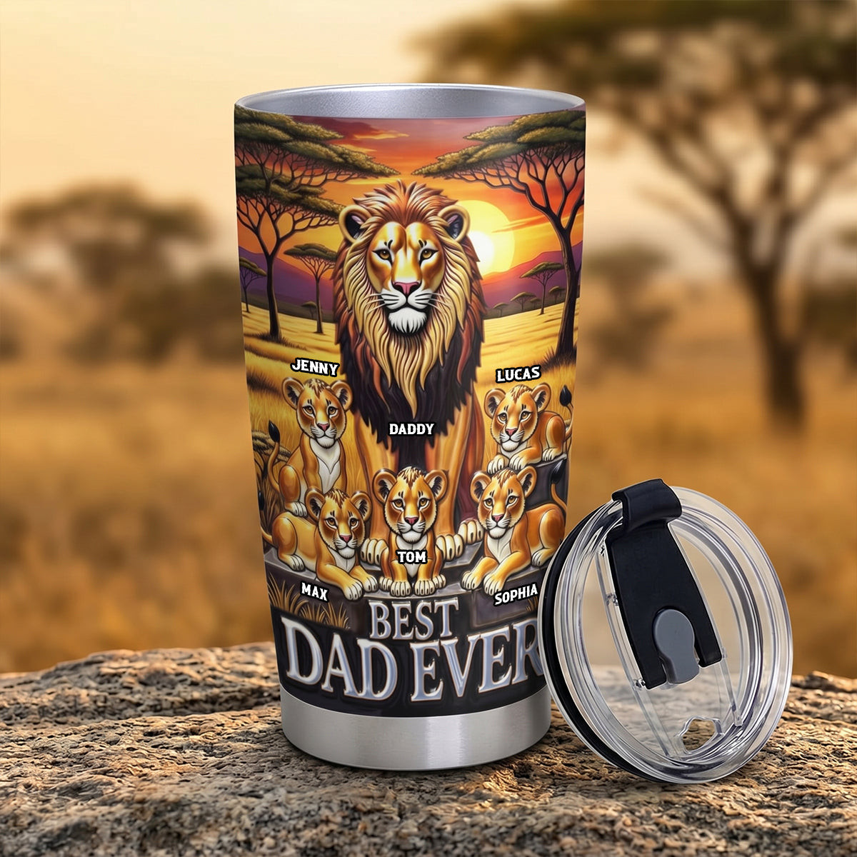 Lion Dad And Kid 20oz Tumbler - Personalized Gifts For Father's Day Tumbler - Photo 1