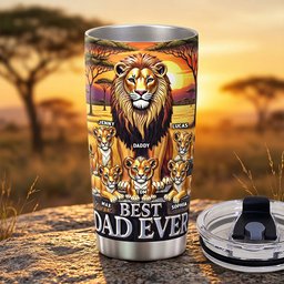 Lion Dad And Kid 20oz Tumbler - Personalized Gifts For Father's Day Tumbler - Photo 2