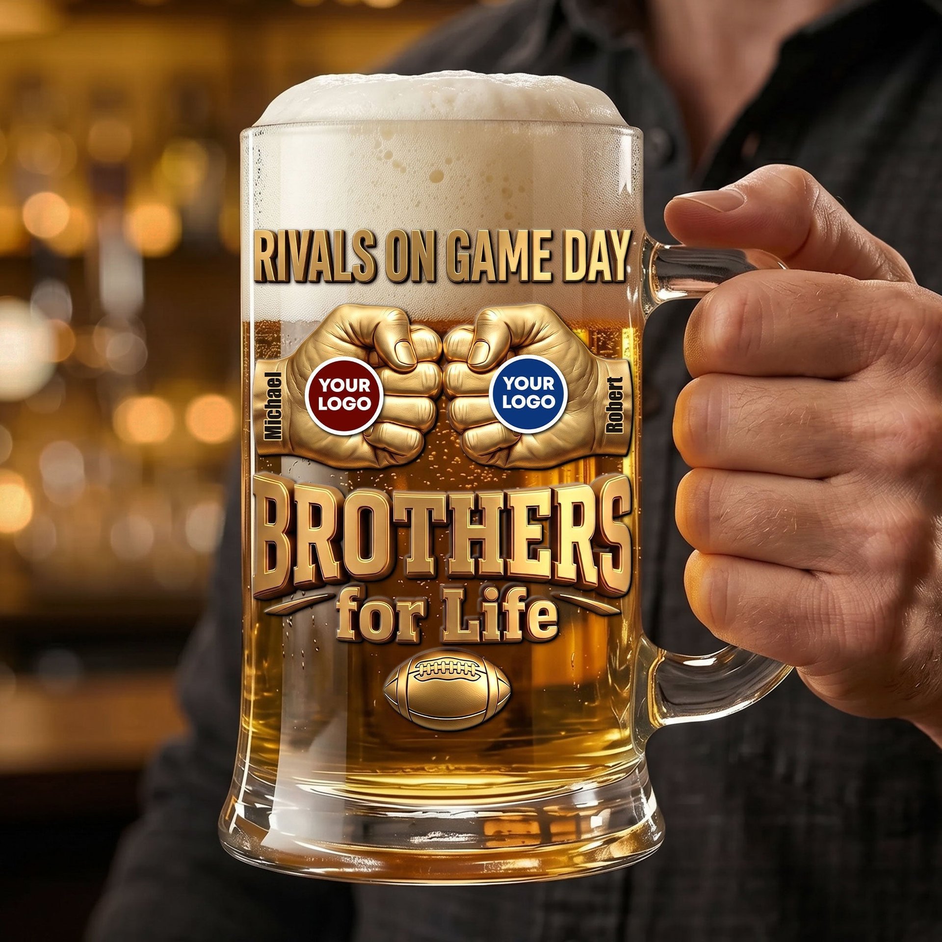 Brotherhood For Life Beer Glass Handle - Gifts For Sport Lovers Friends - Photo 1