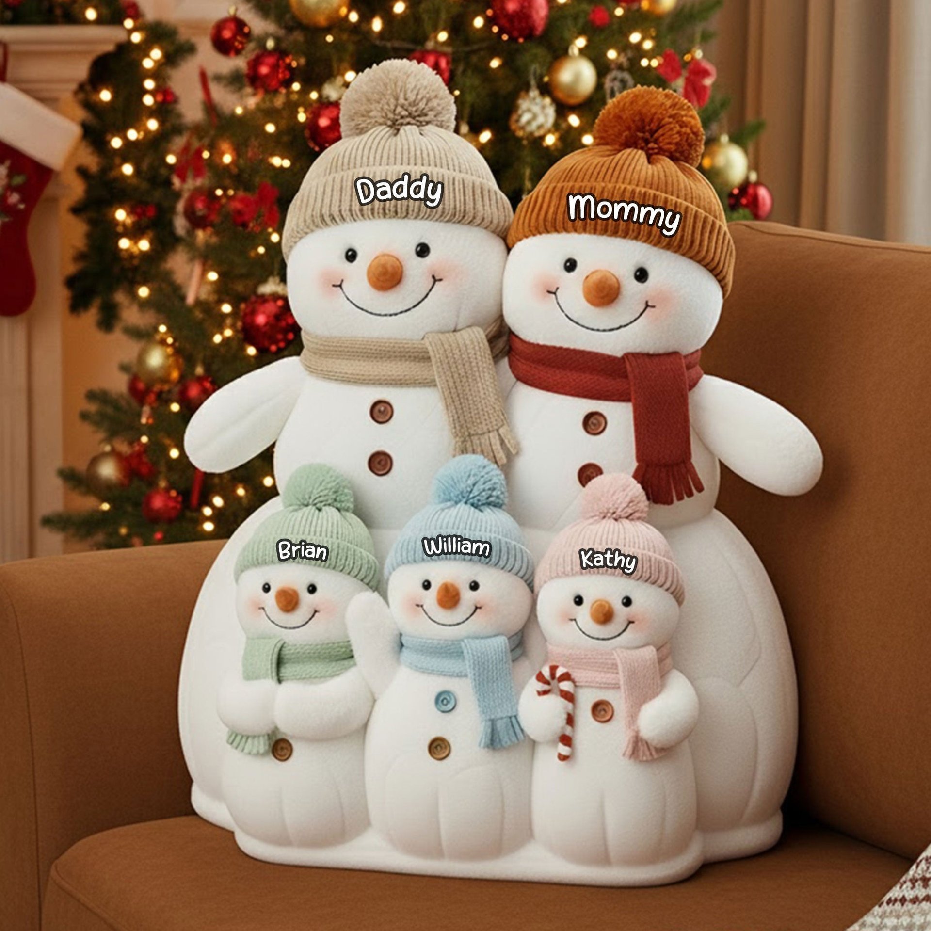 Snowman Family Pillow - Personalized Gifts For Family Christmas Pillow - Photo 1
