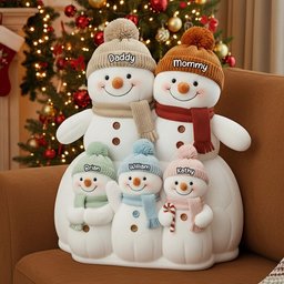 Snowman Family Pillow - Personalized Gifts For Family Christmas Pillow - Photo 1