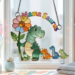 Mama-saurus & Her Tiny Roar Crew Suncatcher - Personalized Gifts For Moms - Photo 2