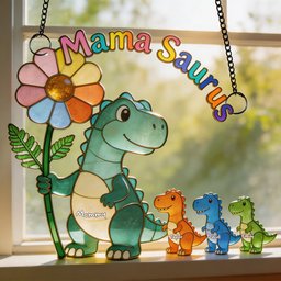 Mama-saurus & Her Tiny Roar Crew Suncatcher - Personalized Gifts For Moms - Photo 3