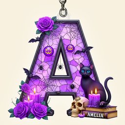 Alphabet Halloween Keychain Personalized Gifts For Cat Lovers - Photo 3