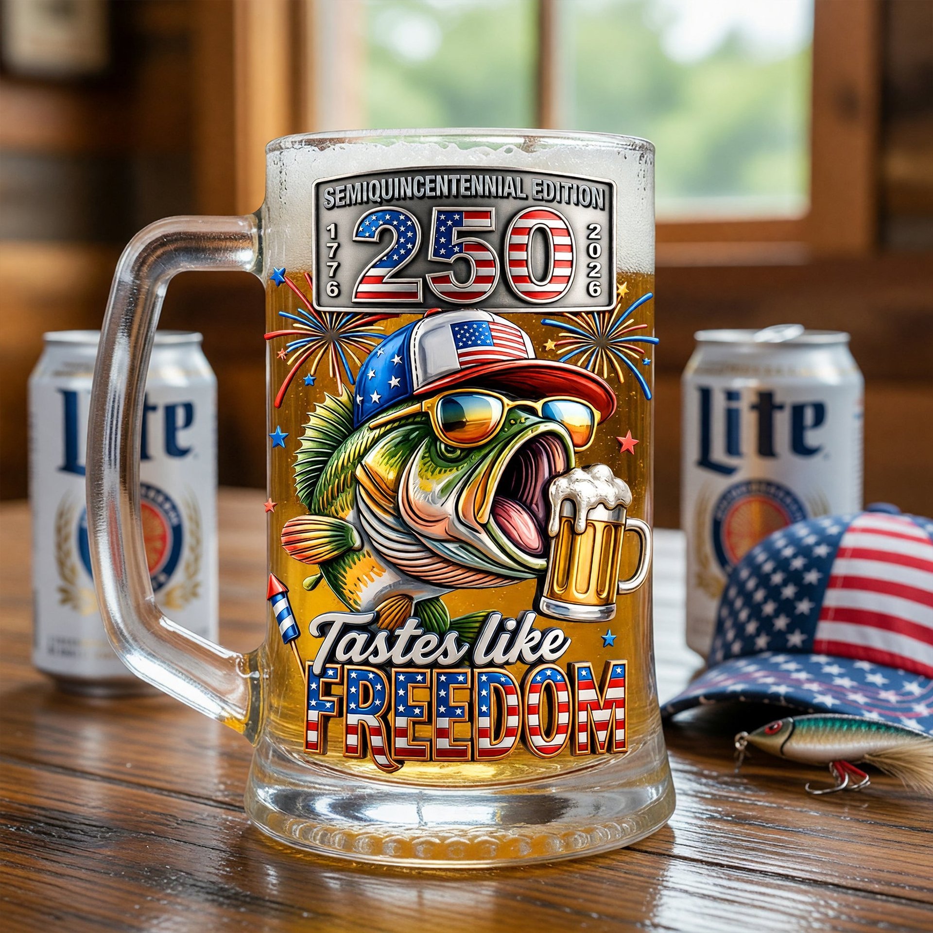 Badass Fish Freedom Party Beer Glass - Personalized Gifts For Fishing Lovers - Photo 1