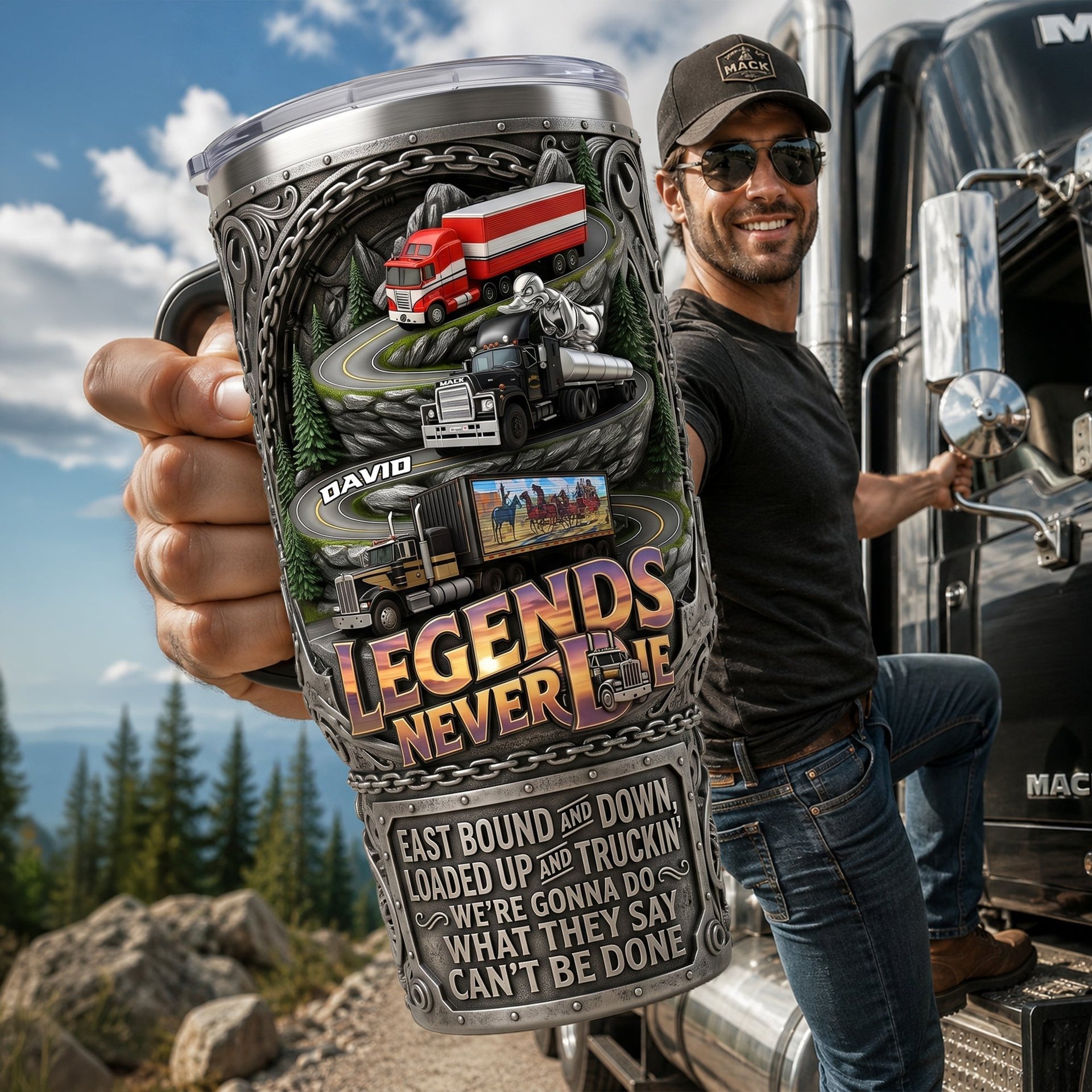 Classic Semi-Truck Legend 40oz Tumbler With Handle - Personalized Gifts For Truckers - Photo 1