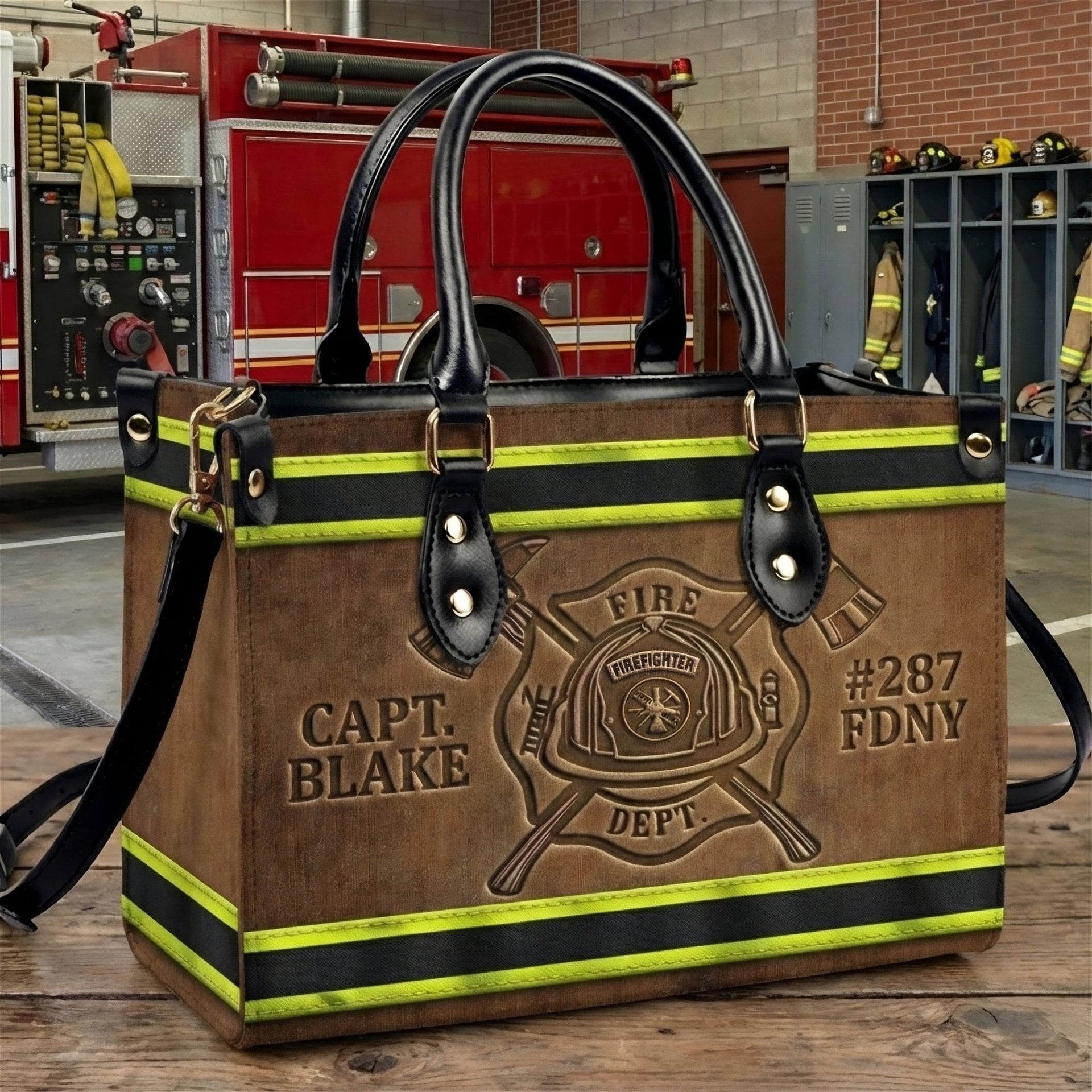 Fire Dept Leather Bag, Personalized Gifts For Female Firefighter & Firefighter Wife - Photo 1