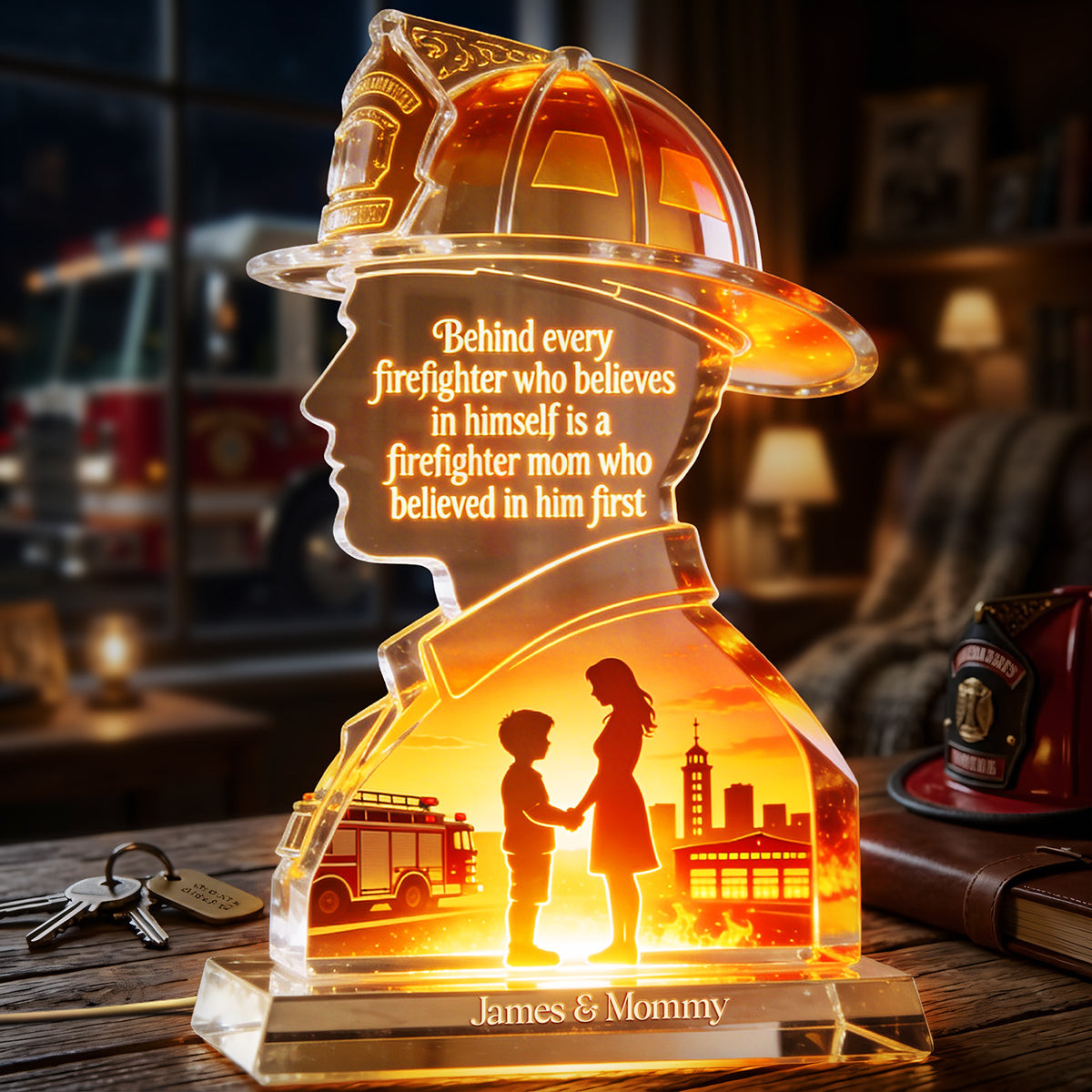 Firefighter Mother Light Box - Personalized Gifts For Moms - Photo 1