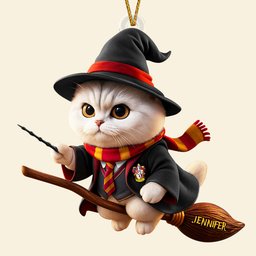 Flying Broom Cat Christmas Ornament - Personalized Gifts For Cat Lovers - Photo 5