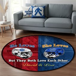 He Loves, She Loves Ice Hockey Round Mat - Personalized Gifts - Photo 3