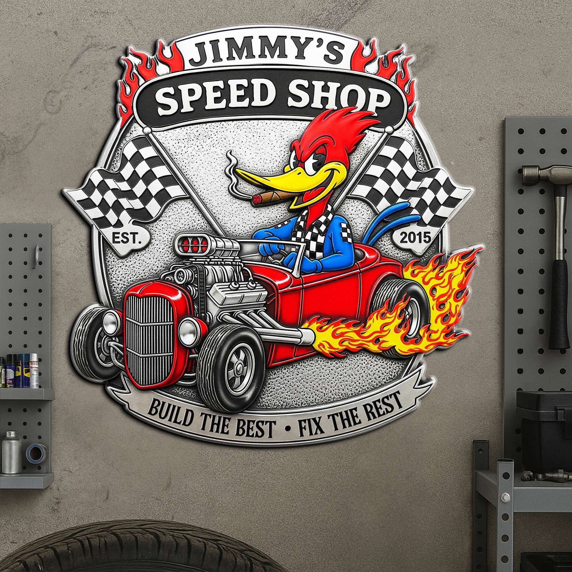 Garage Sign – Personalized Hot Rod Metal Decor - Photo 1