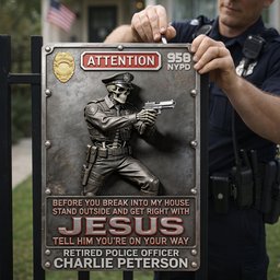 Police Warning Metal Sign - Personalized Gifts For Police Officers - Photo 3