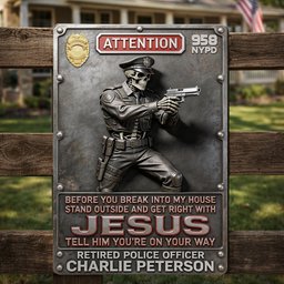 Police Warning Metal Sign - Personalized Gifts For Police Officers - Photo 2