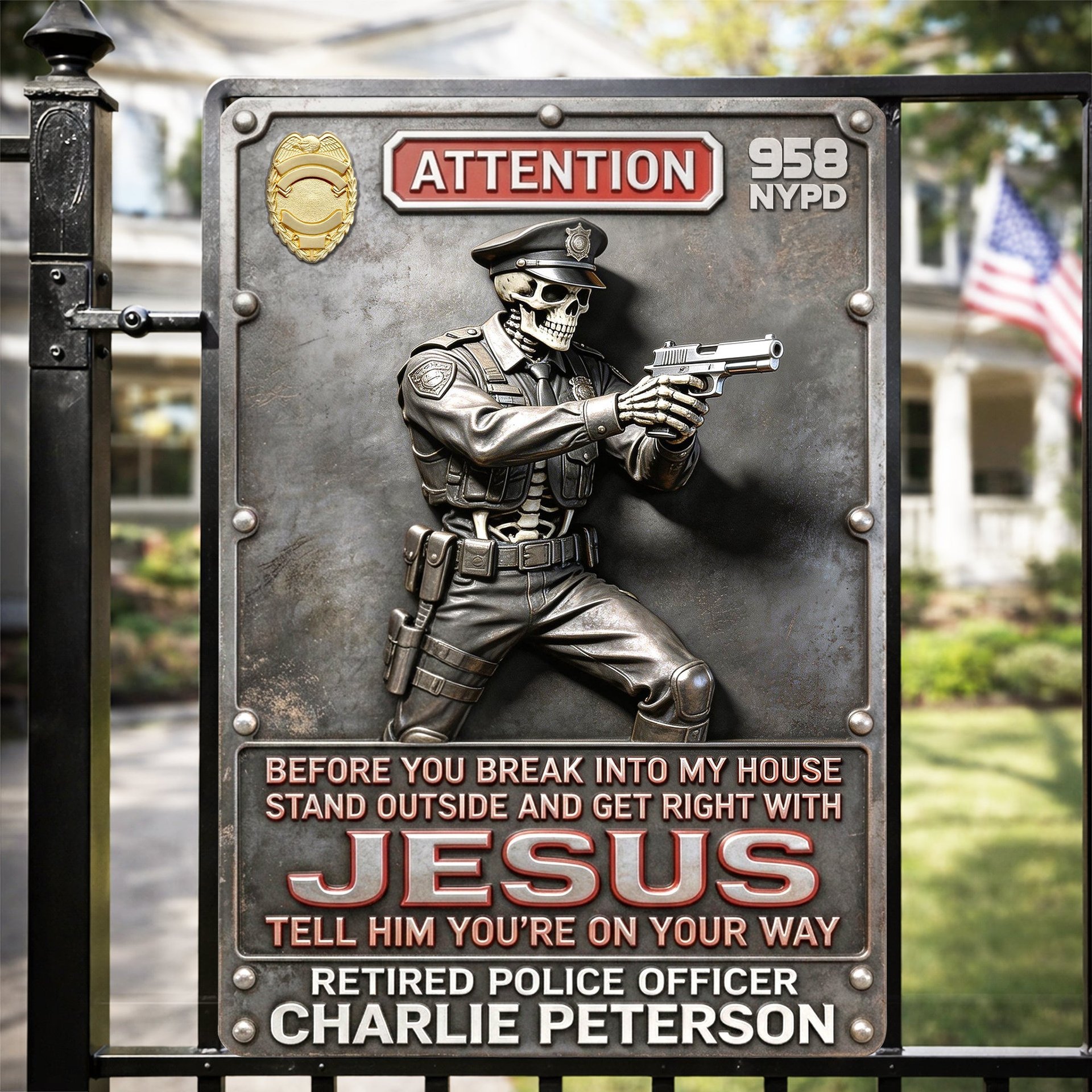 Police Warning Metal Sign - Personalized Gifts For Police Officers - Photo 1