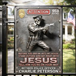Police Warning Metal Sign - Personalized Gifts For Police Officers - Photo 1