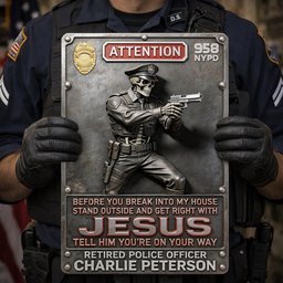 Police Warning Metal Sign - Personalized Gifts For Police Officers - Photo 4