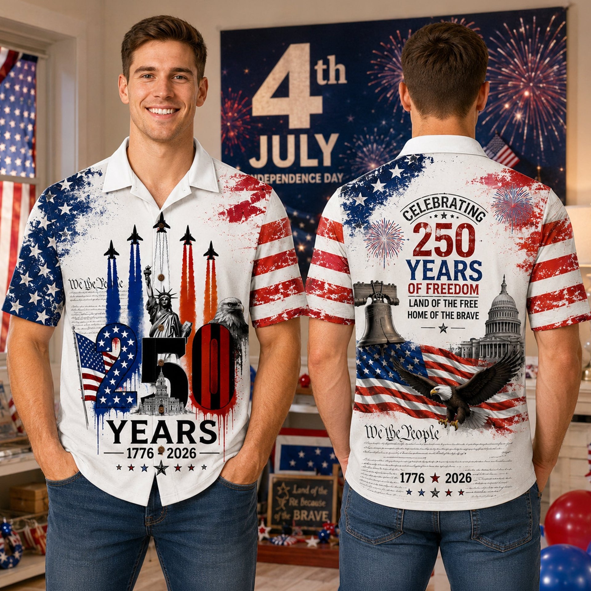 Proud American - Celebrated America 250th Anniversary Hawaiian Shirt - Gifts For Patriots - Photo 1