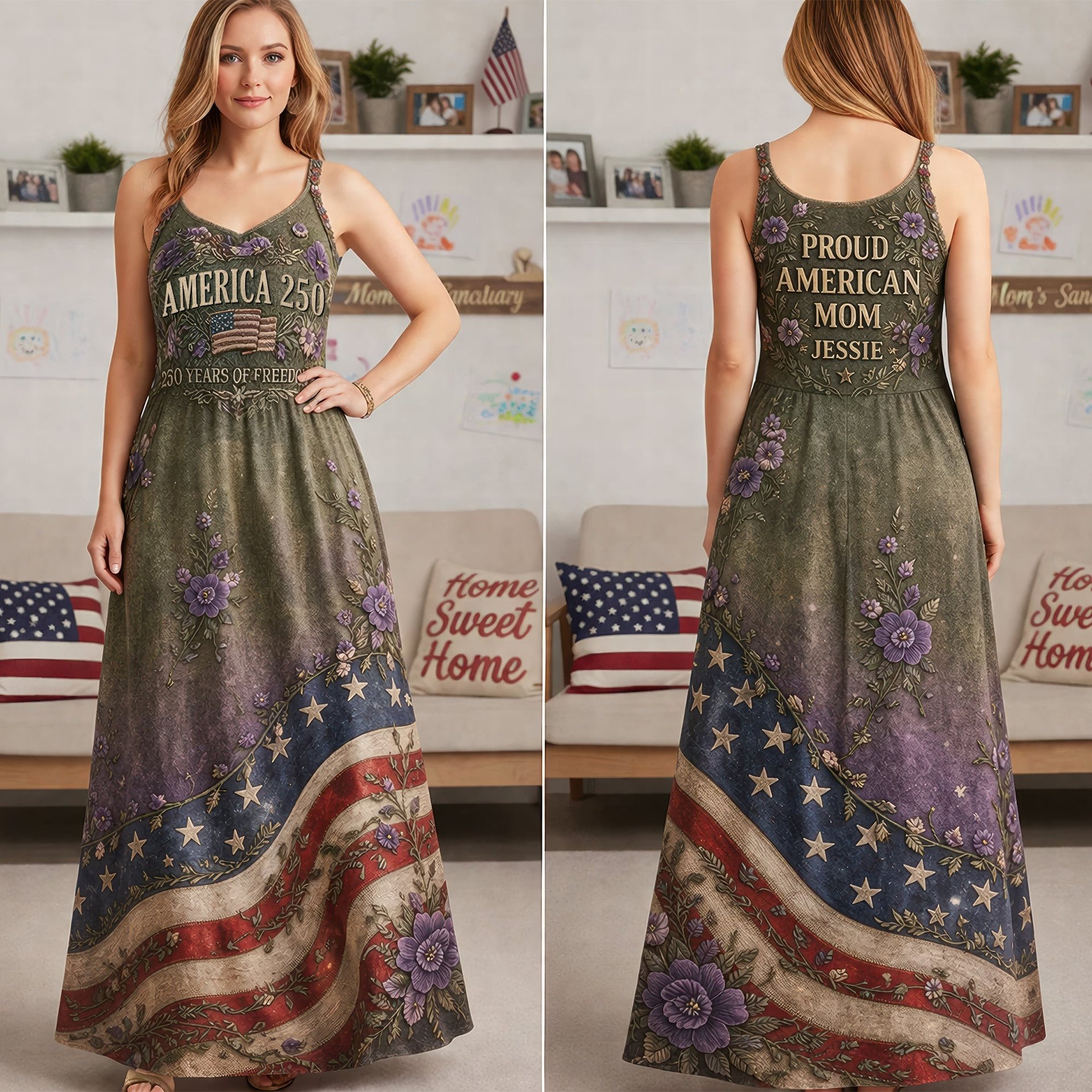 Proud American Mom - Celebrated America 250th Anniversary Suspender Maxi Dress - Personalized Gifts For Moms - Photo 1