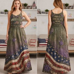 Proud American Mom - Celebrated America 250th Anniversary Suspender Maxi Dress - Personalized Gifts For Moms - Photo 1