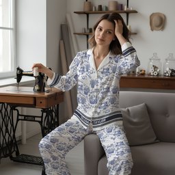 Sewing Toile de Jouy Button Up Pajama Set - Personalized Gift For Sewing Lover Christmas Pajama - Photo 1