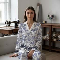 Sewing Toile de Jouy Button Up Pajama Set - Personalized Gift For Sewing Lover Christmas Pajama - Photo 2