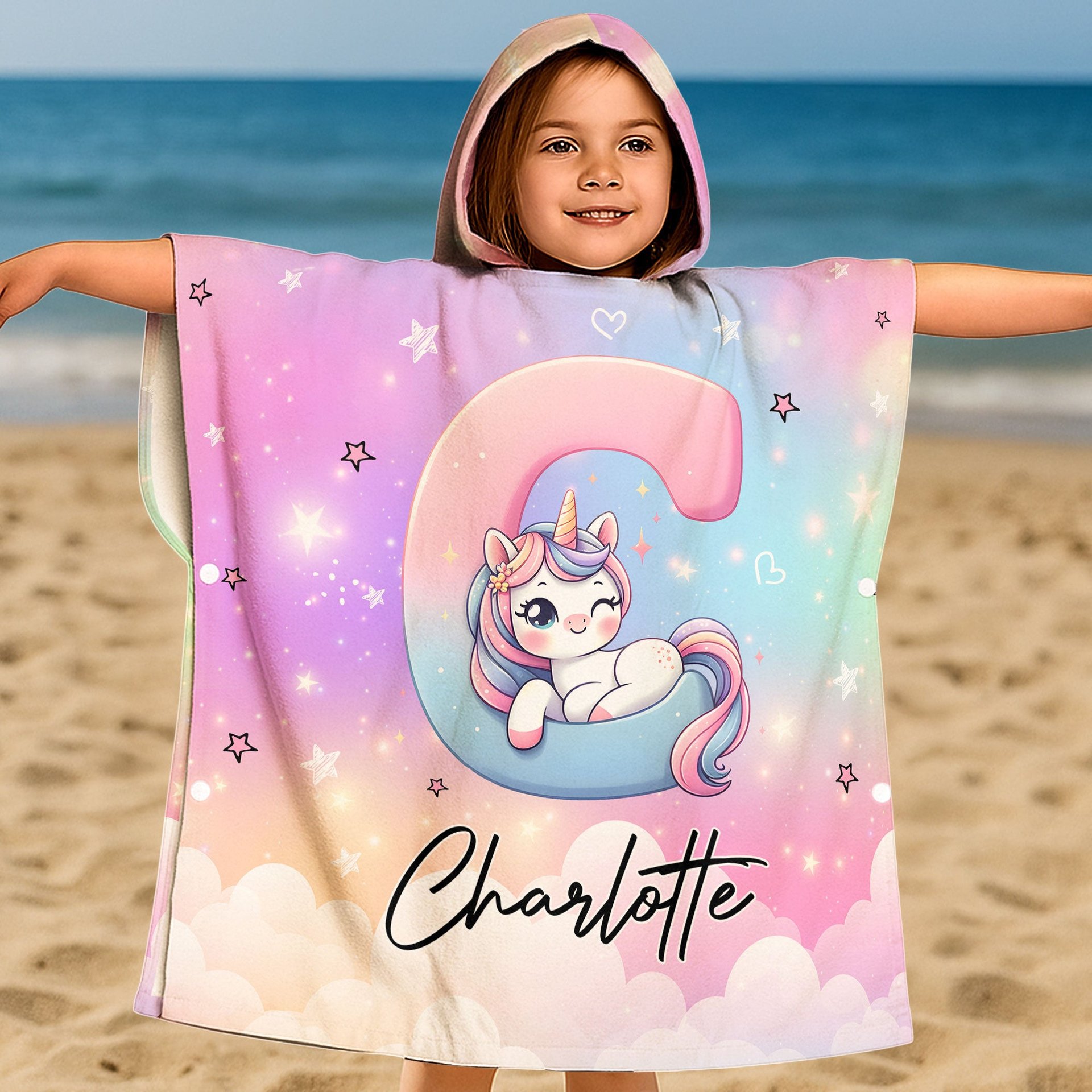 Unicorn Alphabet - Personalized Kids Hooded Towel - Photo 1